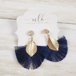 Feather Fringe Earrings - Blue